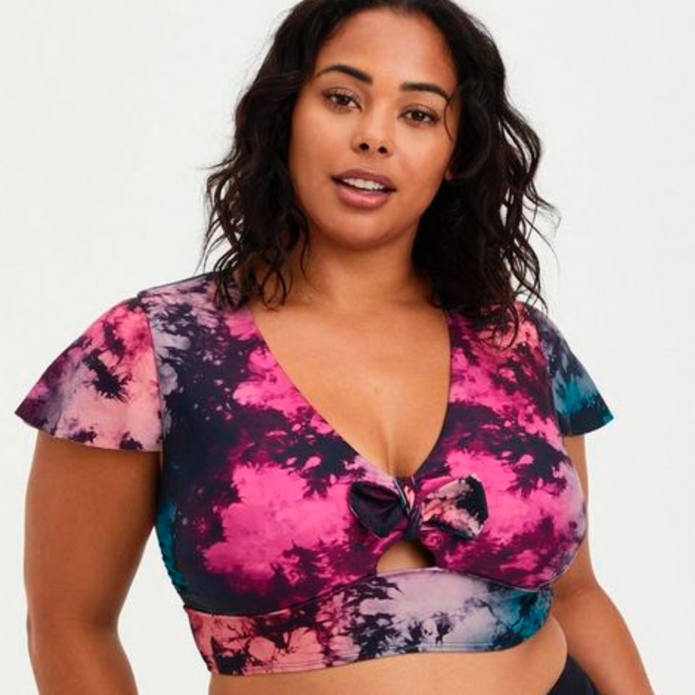 Tie-Dye Pink & Teal V-Neck Swim Top
